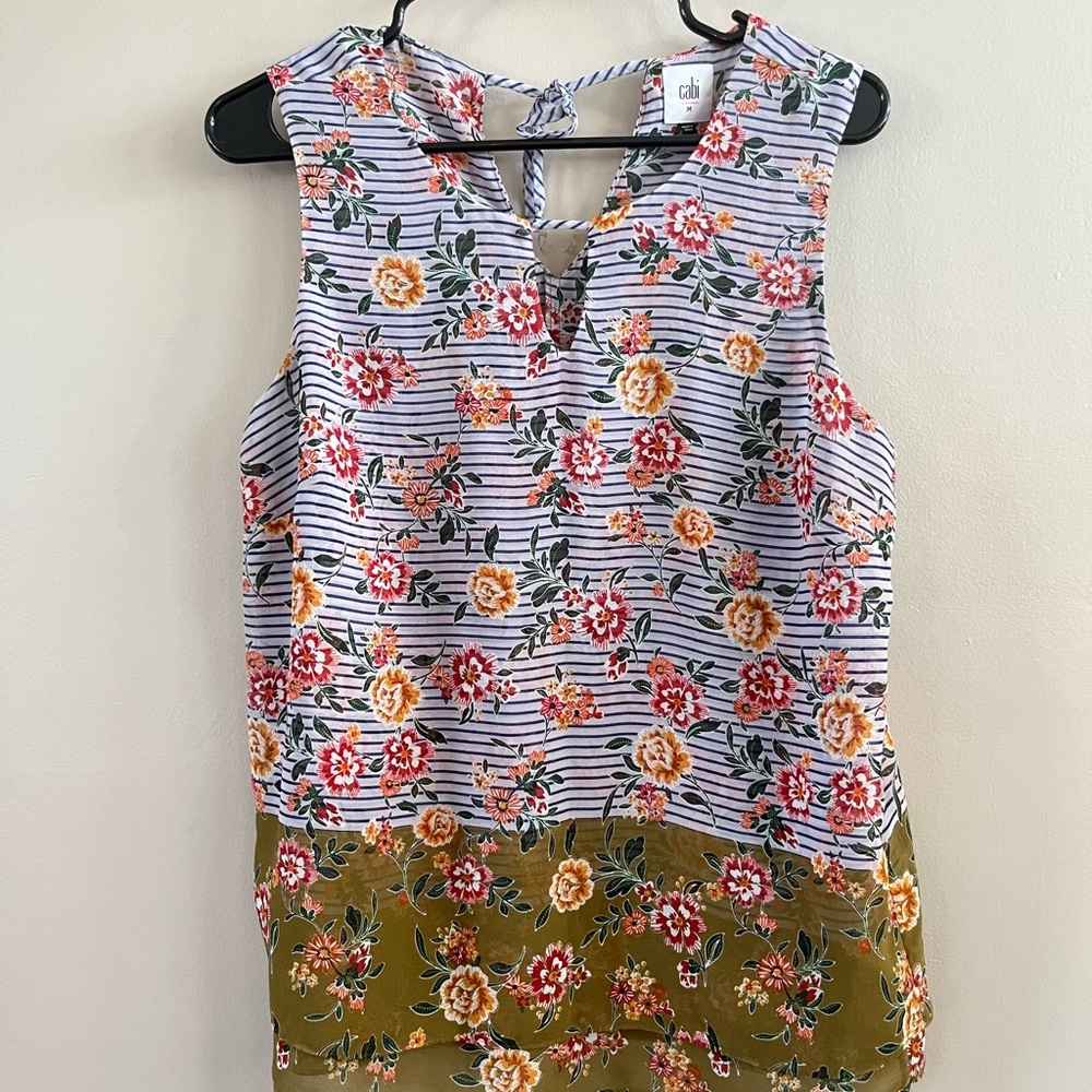 CABI tank sheer lightweight floral striped‎ - Picture 3 of 5